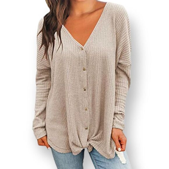 MIHOLL WAFFLE KNIT LAVENDER/BEIGE LONG SLEEVE BUTTON DOWN BLOUSE SZ.M EUC - Picture 1 of 7